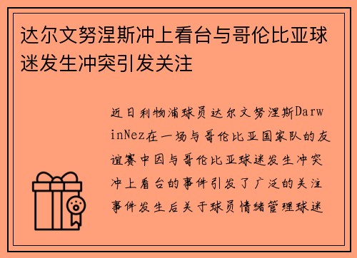 达尔文努涅斯冲上看台与哥伦比亚球迷发生冲突引发关注 达尔文努涅斯冲上看台与哥伦比亚球迷发生冲突引发关注
